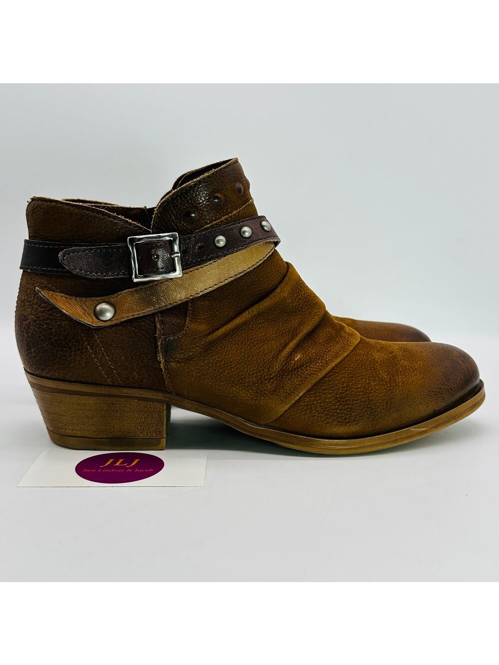 Miz Mooz Women's Bucky Hazelnut Leather Western Ankle Boots Size 41 EU/9.5-10 US